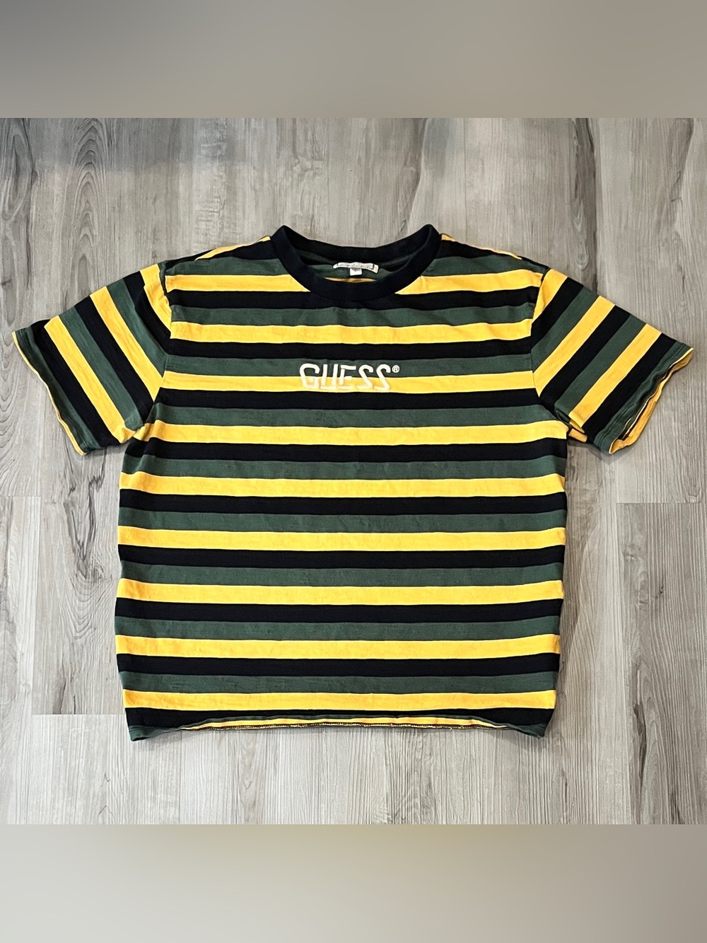 Guess Black, Yellow & Green Striped Short Sleeve Tee